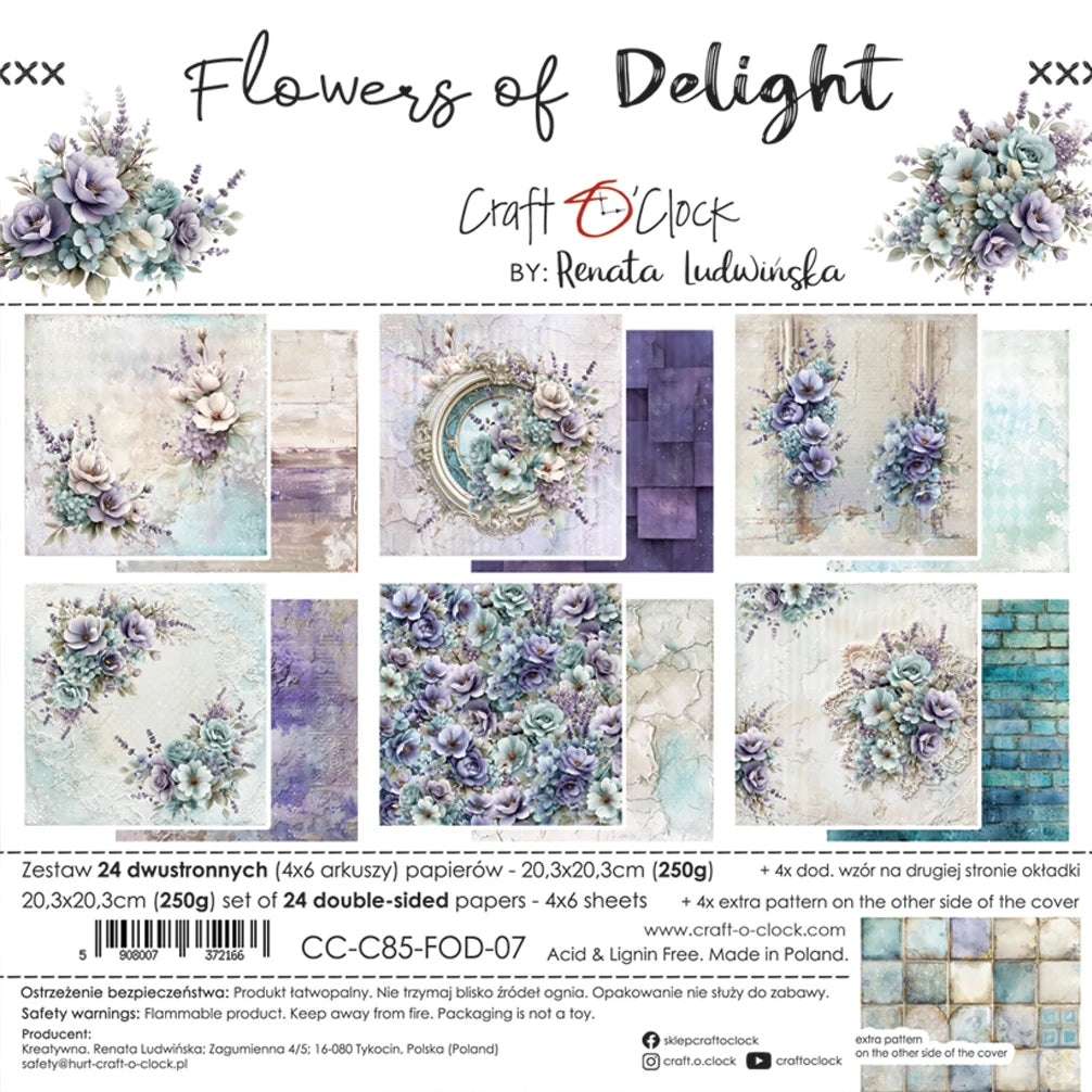 Craft O'Clock - Flowers Of Delight 8"x 8" Mix Paper Collection Pack