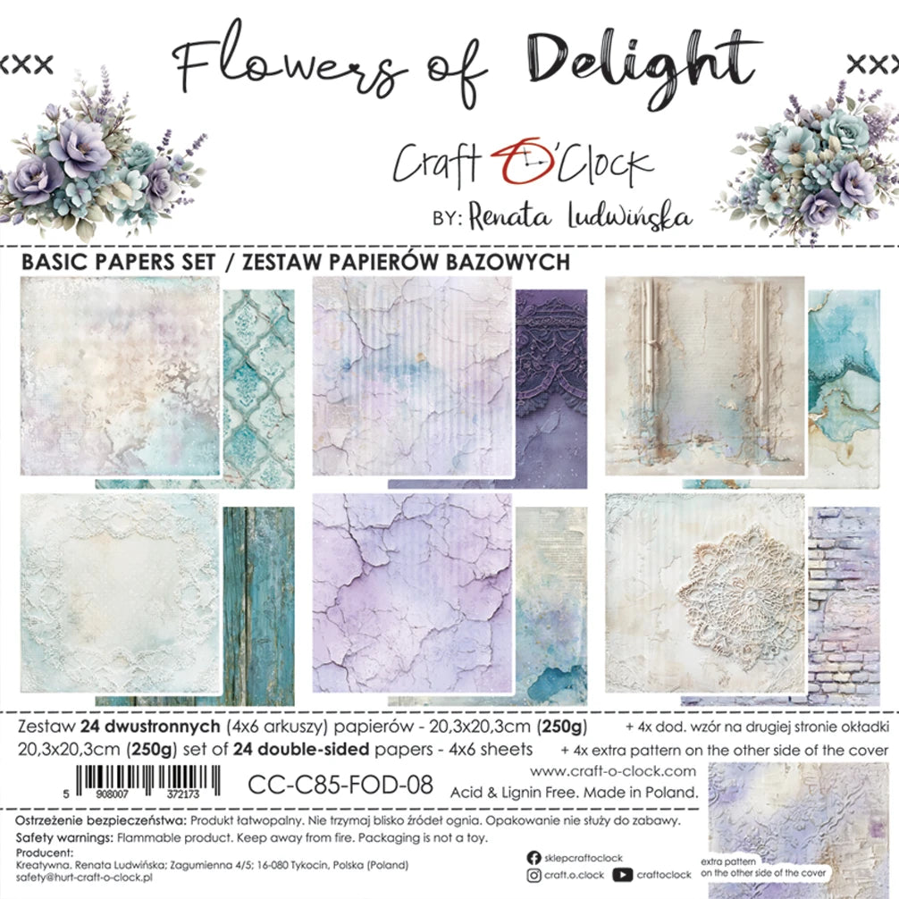 Craft O'Clock - Flowers Of Delight 8"x 8" Mix Paper Collection Pack