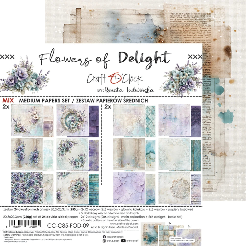 Craft O'Clock - Flowers Of Delight 8"x 8" Mix Paper Collection Pack