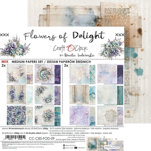 Craft O'Clock - Flowers Of Delight 8"x 8" Mix Paper Collection Pack