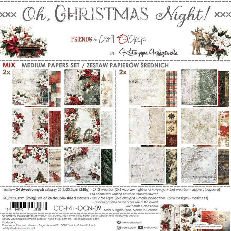 Craft O'Clock - Oh Christmas Night 8"x 8" Mix Paper Collection Pack