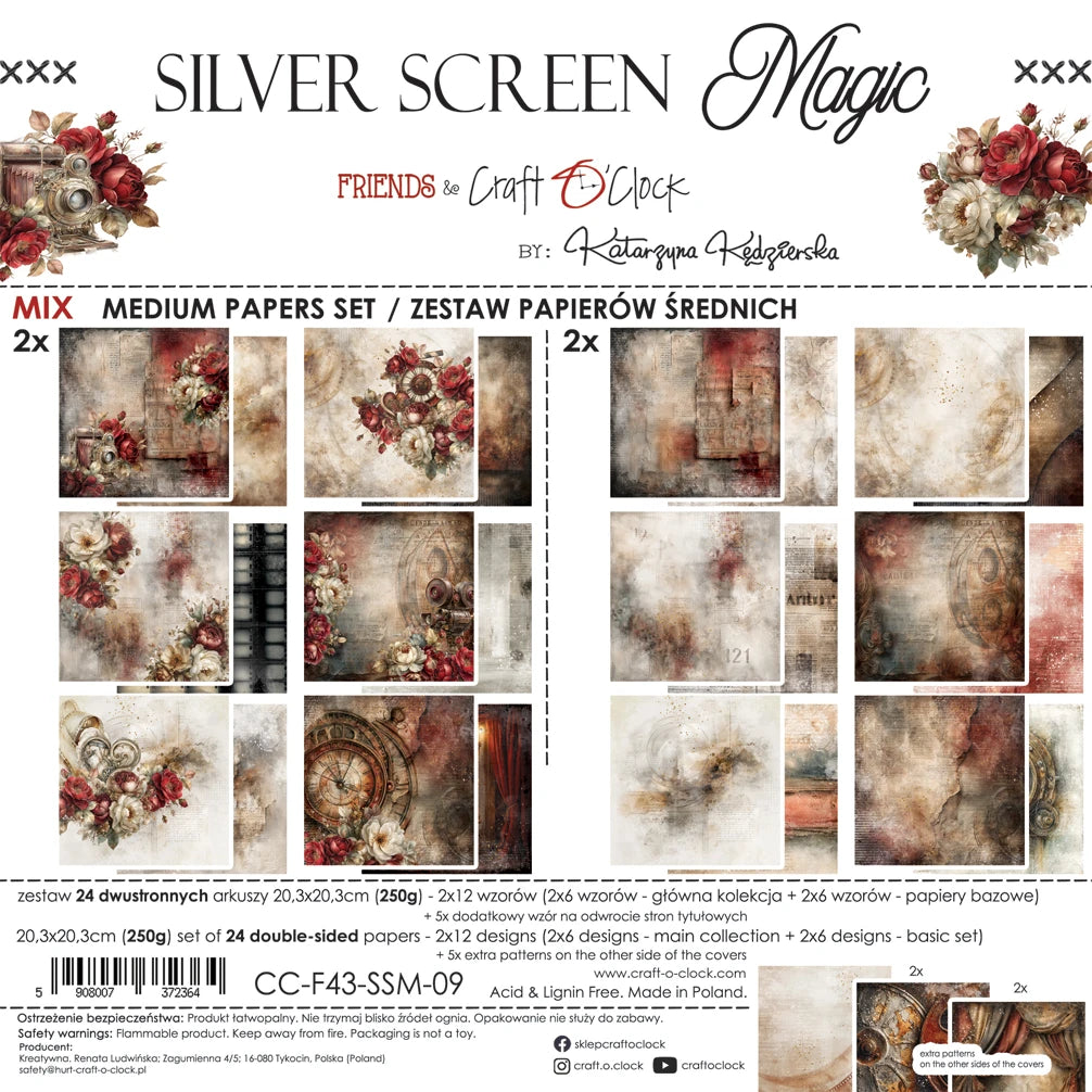 Craft O'Clock - Silver Screen Magic 8"x 8" Mix Paper Collection Pack