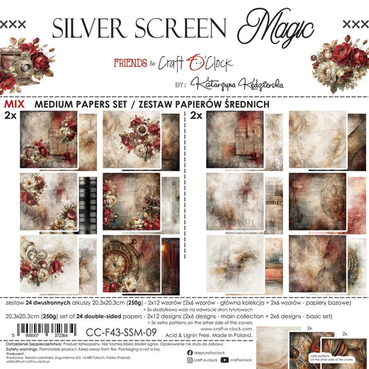 Craft O'Clock - Silver Screen Magic 8"x 8" Mix Paper Collection Pack