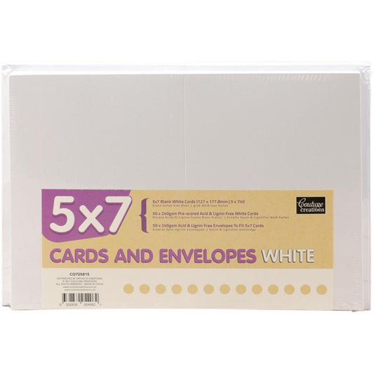 Cards and Envelopes  - 5 x 7 White 50