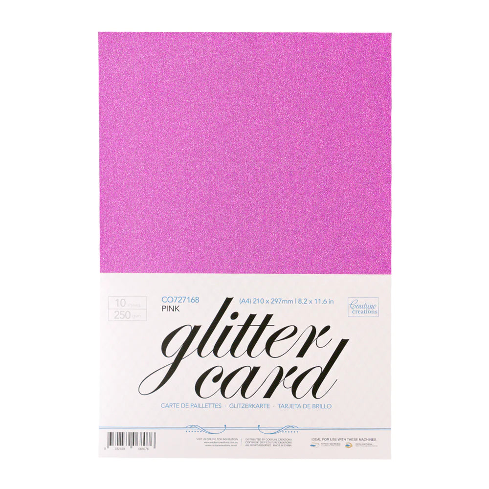 A4 Single Sheet Glitter Card 250gsm - Pink