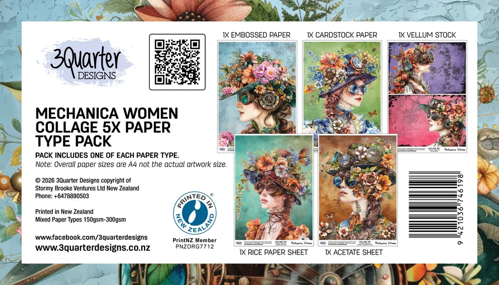3 quarter Designs - Mechanica Woman Collage 5x paper Type Pack