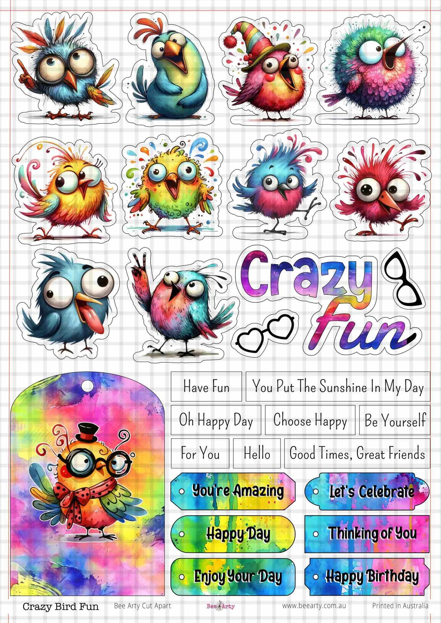 Bee Arty - A4 Cut Out Sheets - Crazy Bird Fun