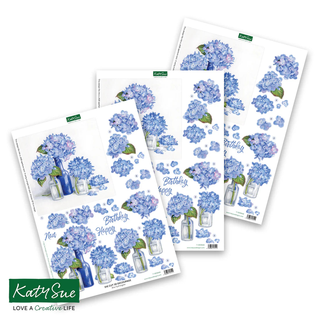 Katy Sue - Die Cut 3D decoupage - Blue Hydrangeas