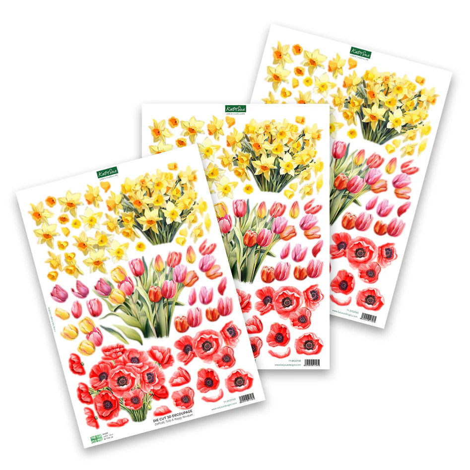 Katy Sue - Die Cut 3D decoupage - Daffodil, Tulip & Poppy Bouquet