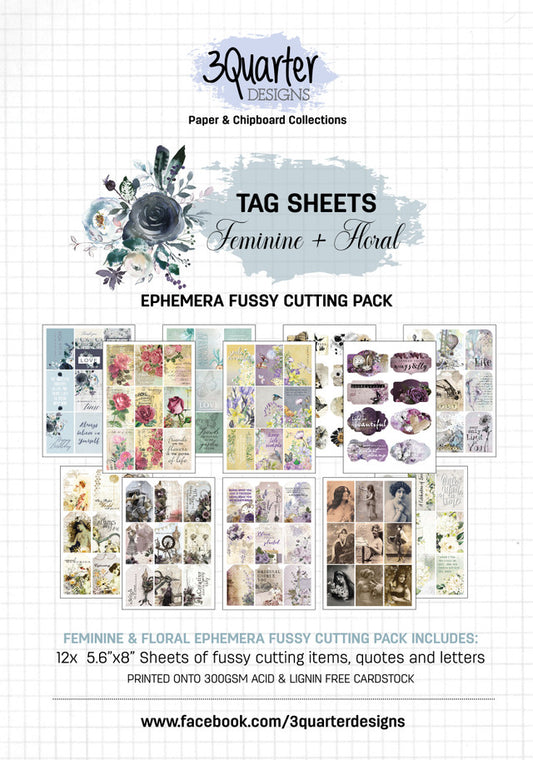3 Quarter Designs - Tag Sheets - Feminine + Floral Ephemera