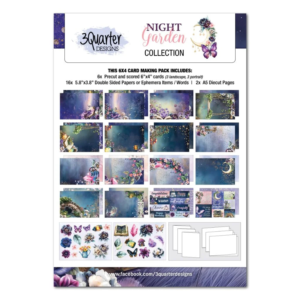 3 Quarter Designs - Night Garden Collection 6x4 Card Pack