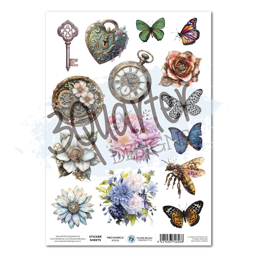 3 Quarter Designs -  Sticker Sheet  - Foral Mecchanica