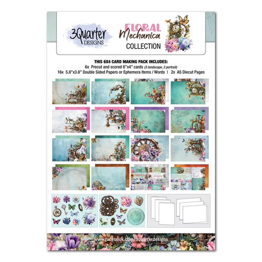 3 Quarter Designs - Floral Mechanica Collection 6x4 Card Pack