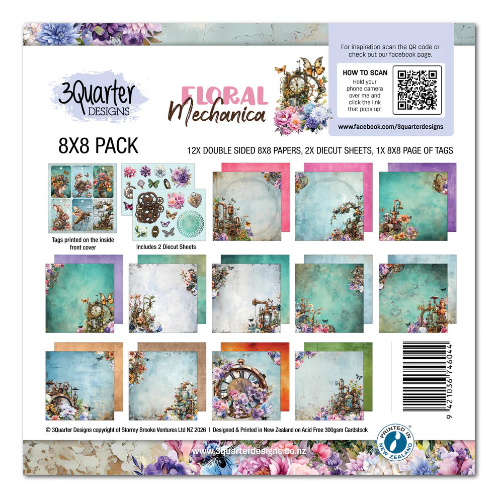 3 Quarter Designs - Floral Mechanica  Collection 8x8 Pack