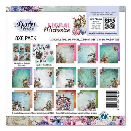 3 Quarter Designs - Floral Mechanica  Collection 8x8 Pack