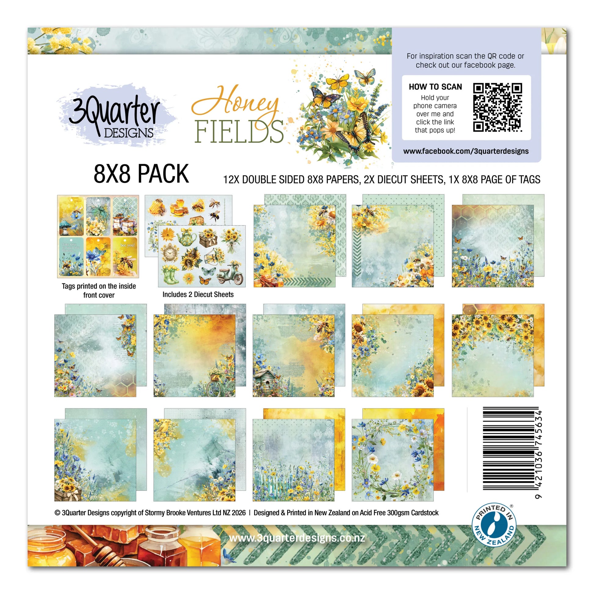 3 Quarter Designs -Honey Fields  Collection 8x8 Pack