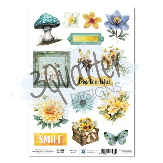 3 Quarter Designs -  Sticker Sheet  - Honey Fields