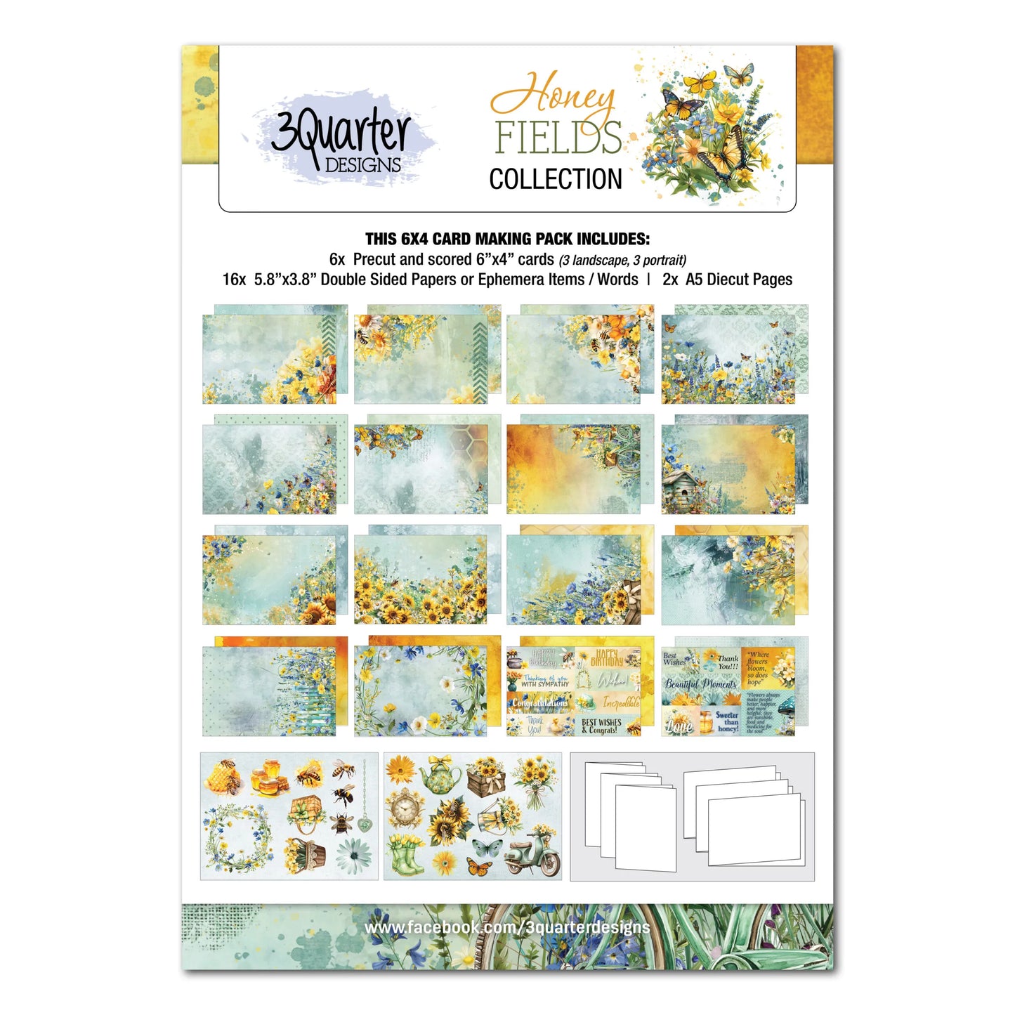 3 Quarter Designs - Honey Fields Collection 6x4 Card Pack