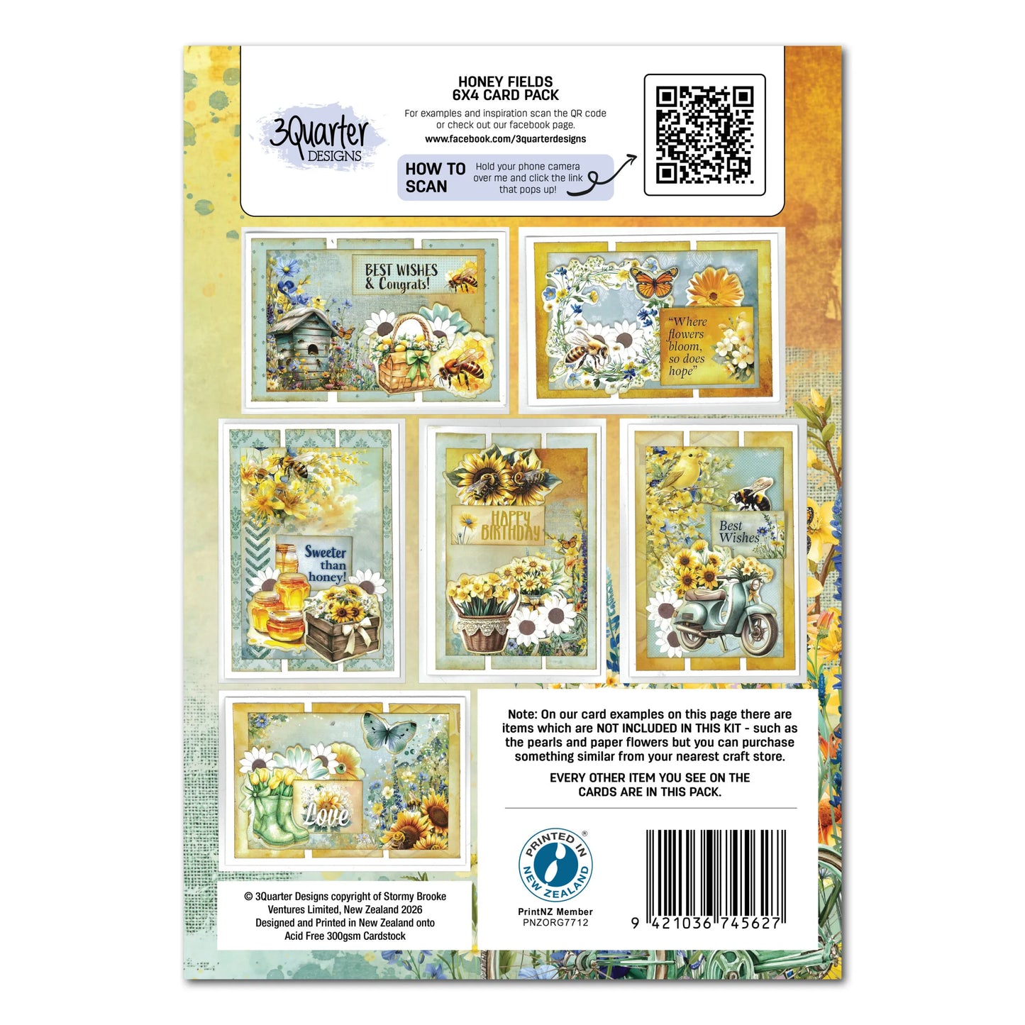 3 Quarter Designs - Honey Fields Collection 6x4 Card Pack