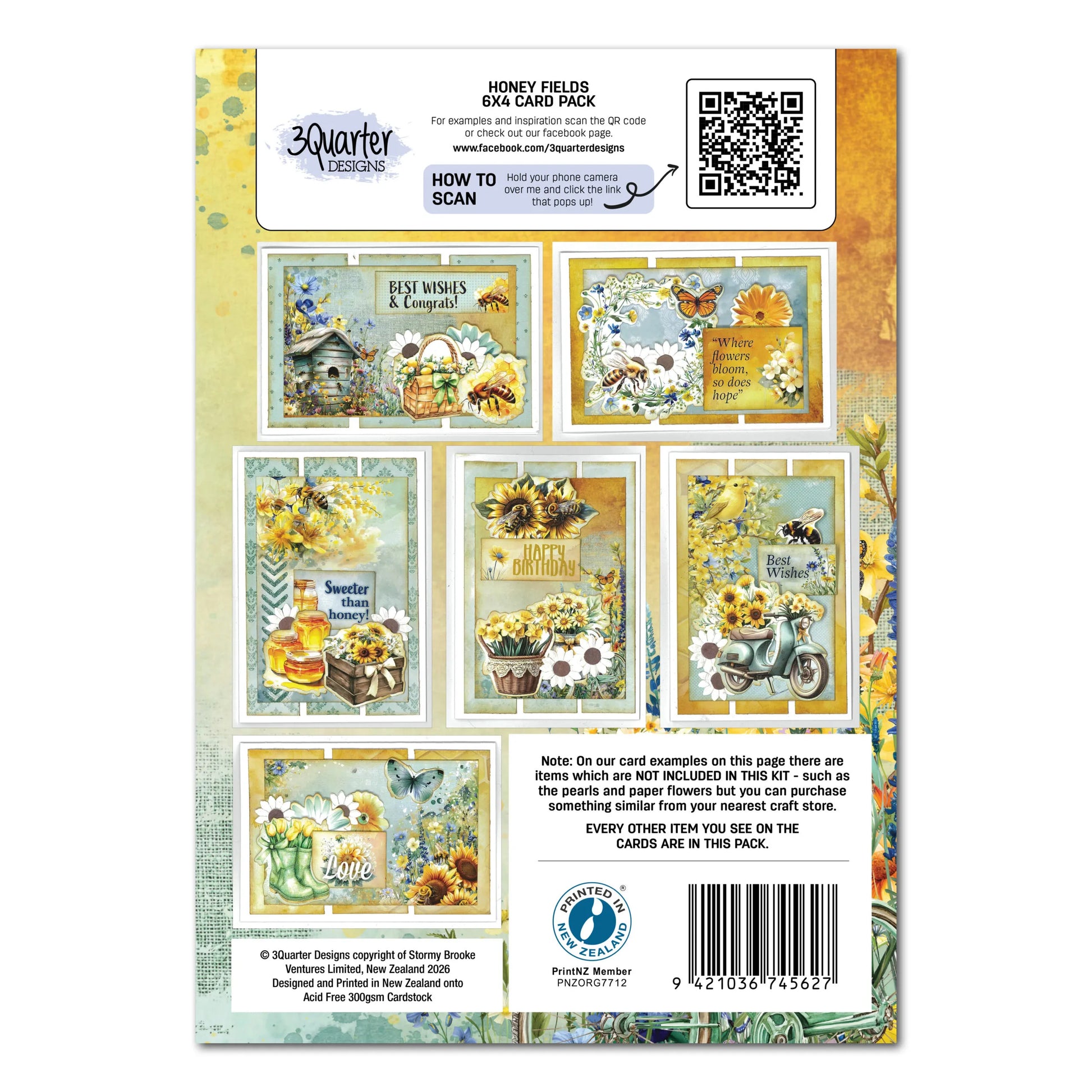 3 Quarter Designs - Honey Fields Collection 6x4 Card Pack