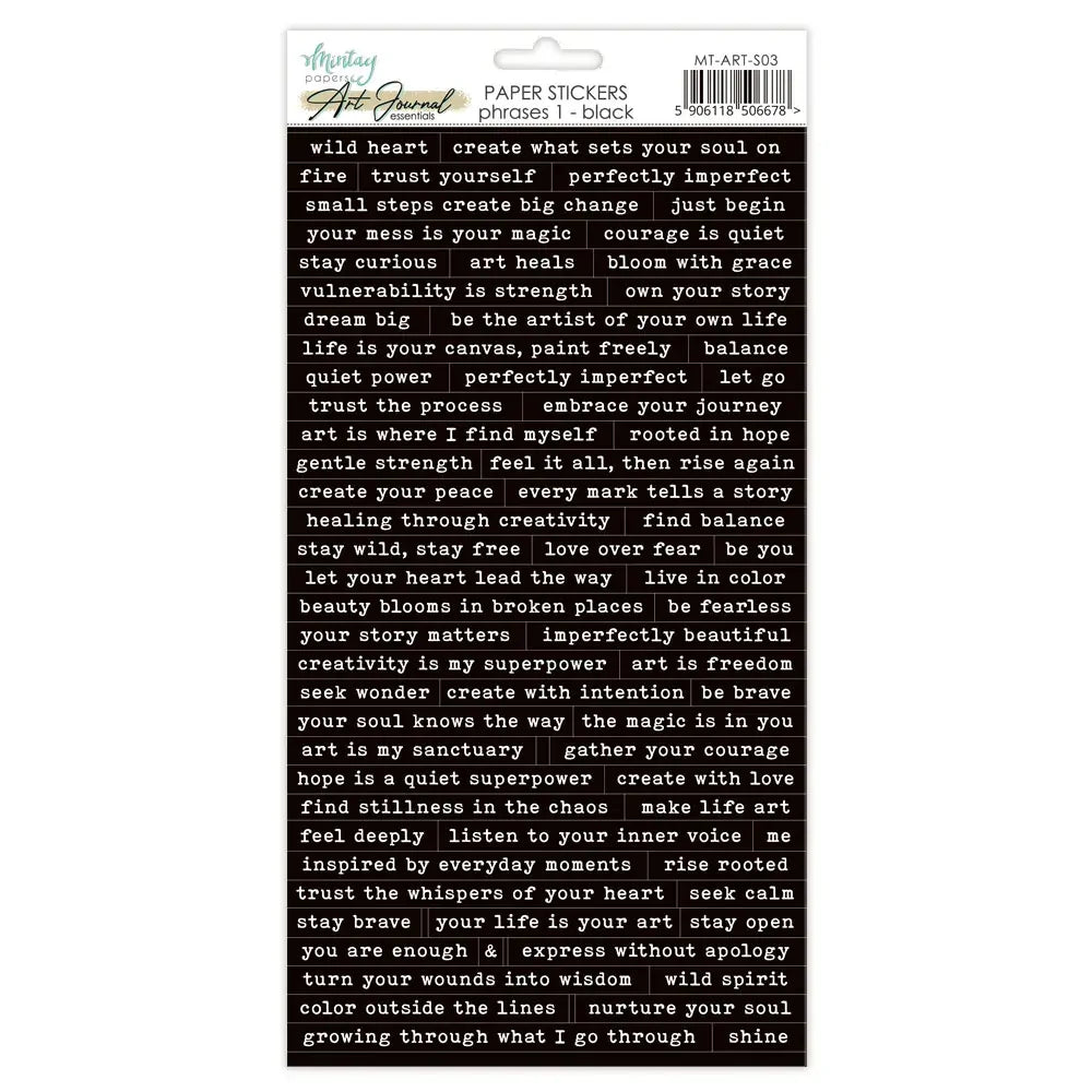 Mintay -Art Journal Paper Stickers - Phrases 1 - Black