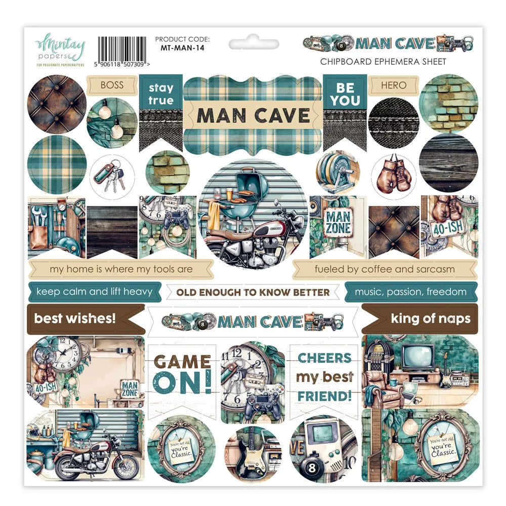 Mintay - Chipboard Ephemera Sheet - Man Cave