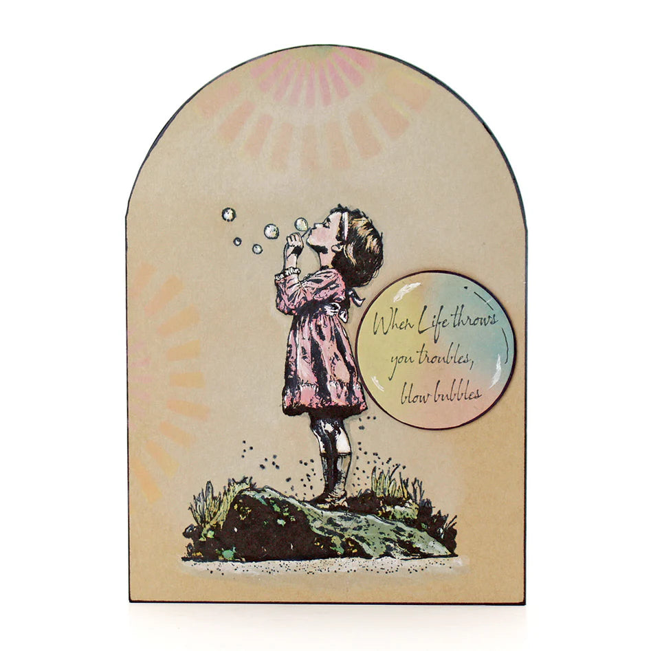 Cosmic Shimmer - Andy Skinner  Pre Cut Mounted Stamp - Blowing Bubbles