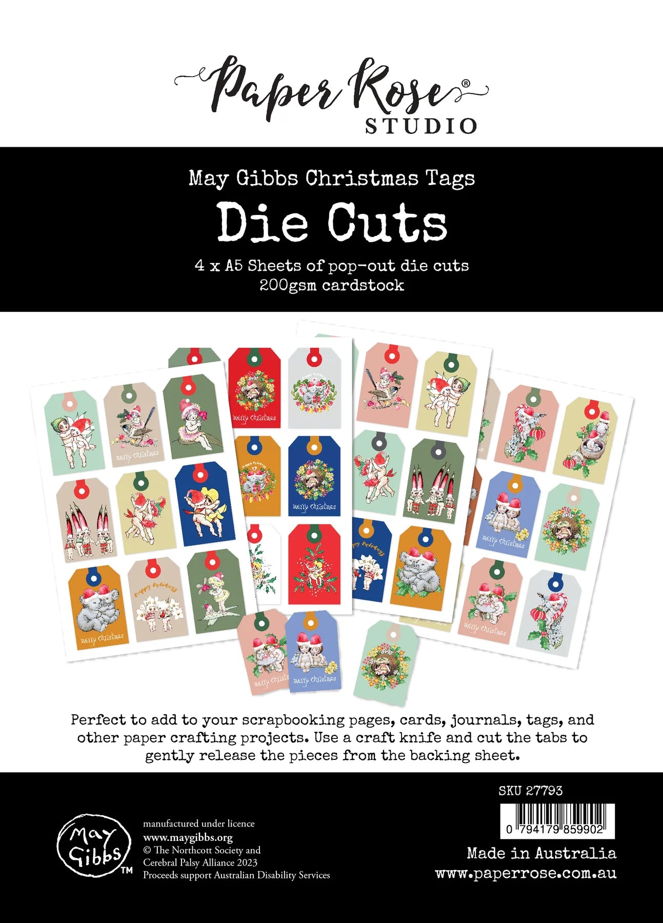 Paper Rose -May Gibbs  Die Cuts - Christmas Tags