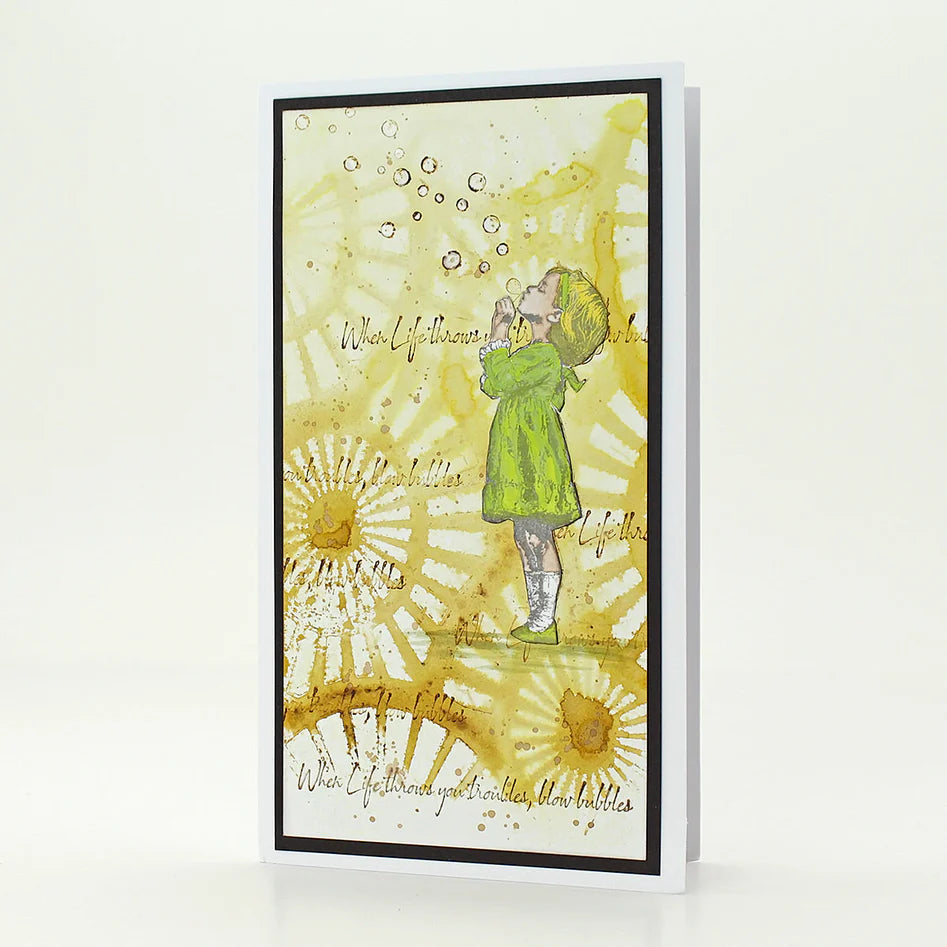 Cosmic Shimmer - Andy Skinner  Pre Cut Mounted Stamp - Blowing Bubbles
