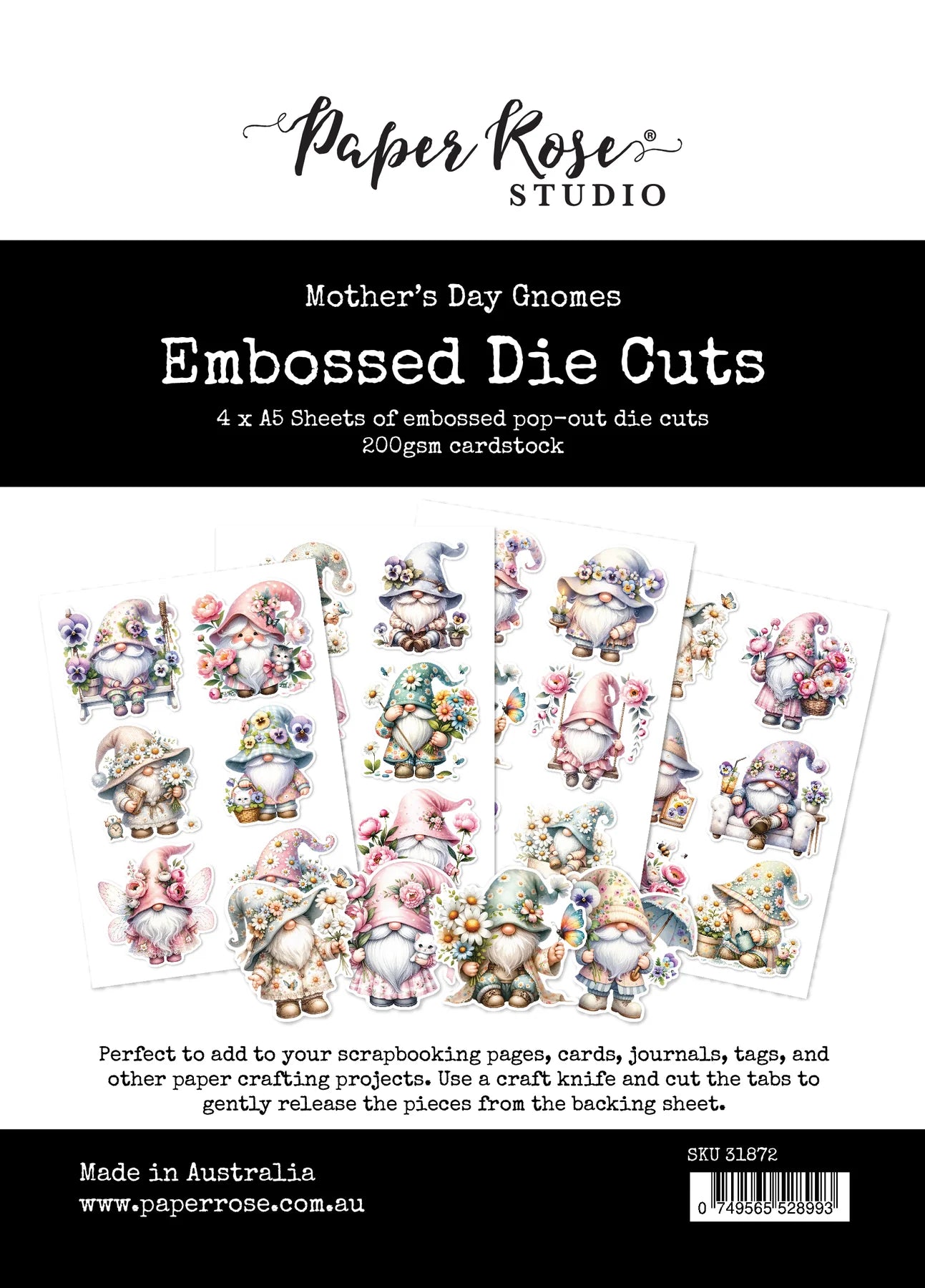 Paper Rose Embossed Die Cuts - Mothers Day Gnomes