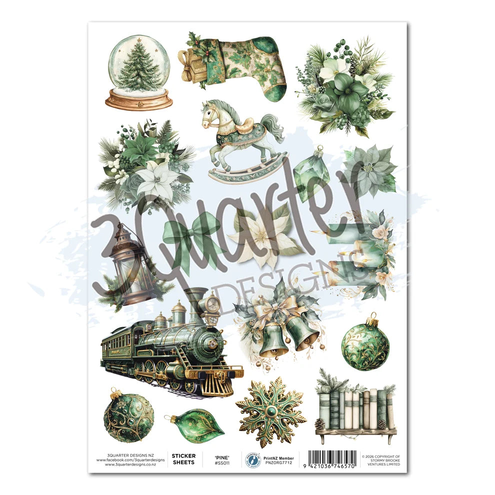 3 Quarter Designs -  Sticker Sheet  - Pine Festivities