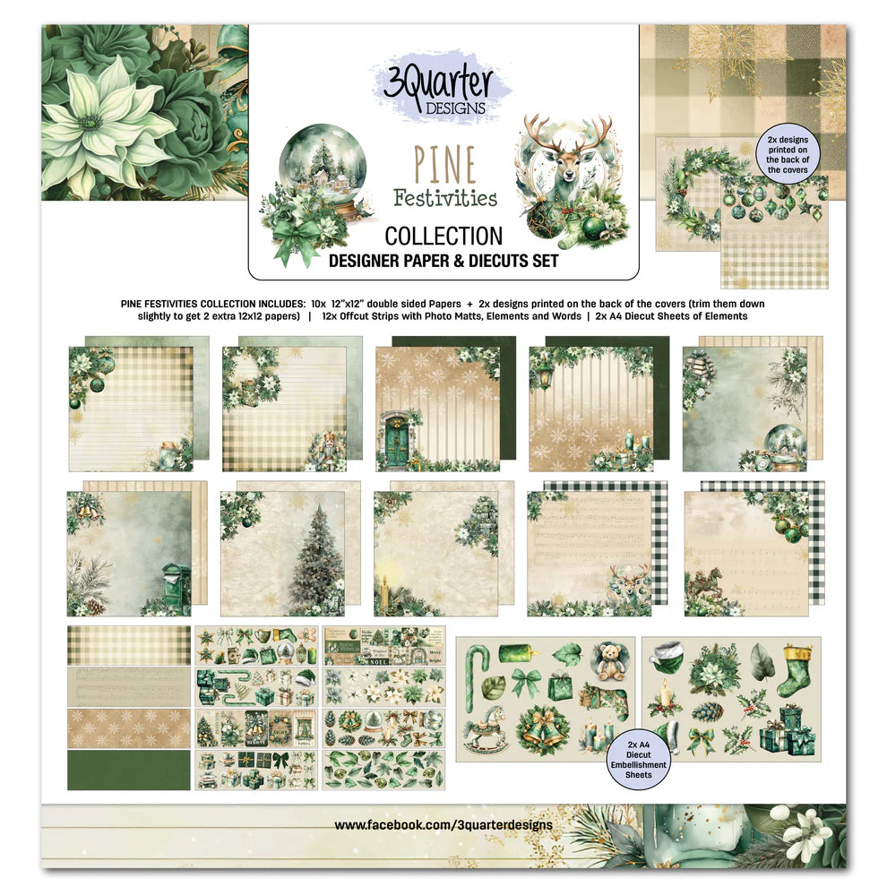 3 Quarter Designs - Pine Festivities Collection Designer Paper & Diecuts Set
