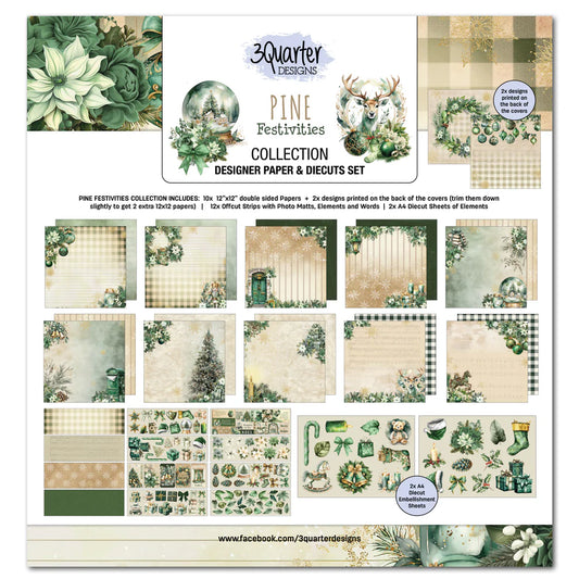 3 Quarter Designs - Pine Festivities Collection Designer Paper & Diecuts Set