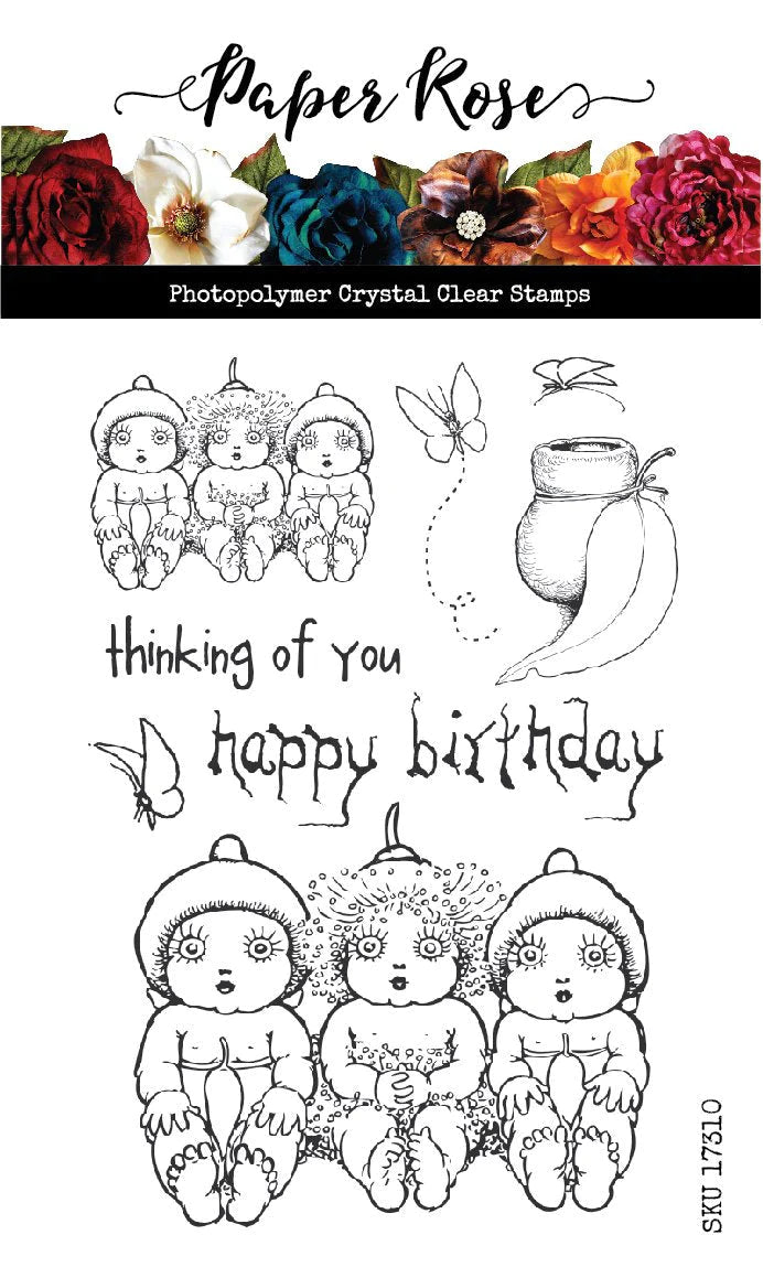 Paper Rose -  Clear Stamp Set - Snugglepot & Cuddlepie - Raggedy Blossom