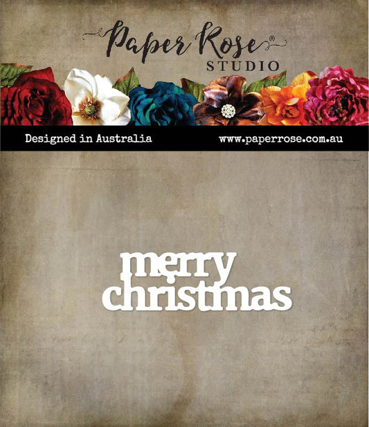 Paper Rose -  Metal Die -Merry Christmas Block Words Small