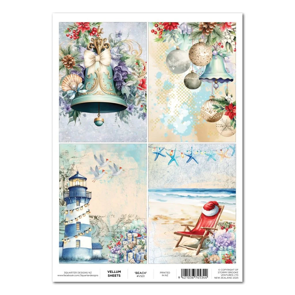 3 Quarter Designs - Beach Christmas Mini Collection Designer Paper & Diecuts Set & Bonus Tuck n Play Mini Set