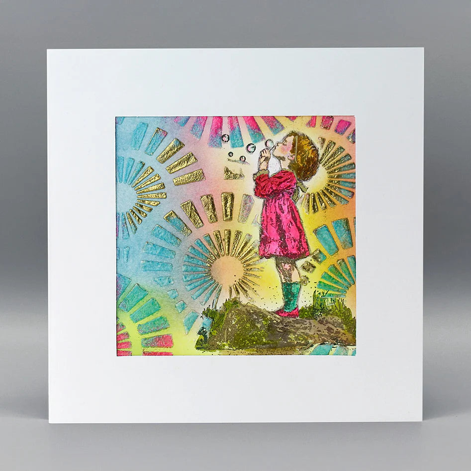 Cosmic Shimmer - Andy Skinner  Pre Cut Mounted Stamp - Blowing Bubbles
