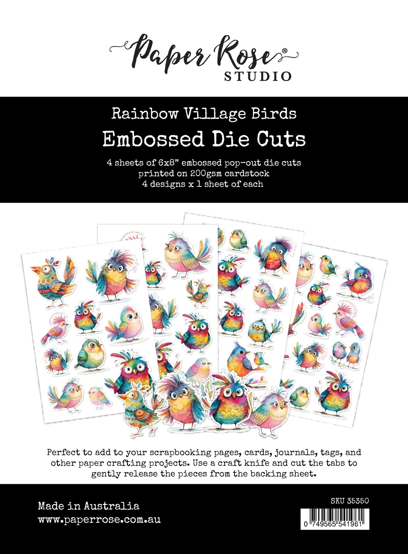 Paper Rose Embossed Die Cuts - Rainbow Village Birds