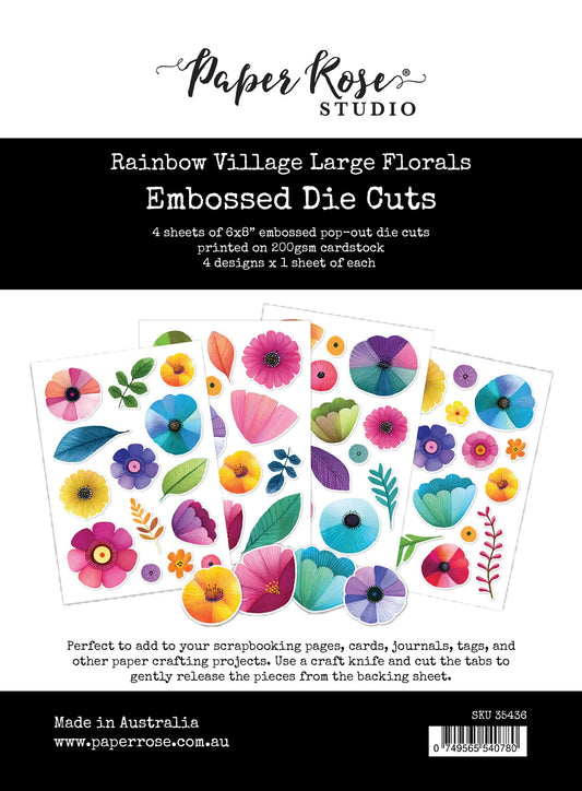 Paper Rose Embossed Die Cuts - Rainbow Village  Large Flowers
