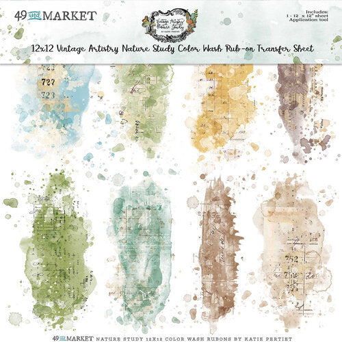 49 And Market - 12x12 Vintage Artistry Natures Study Colour Wash Rub-on Transfer Sheet