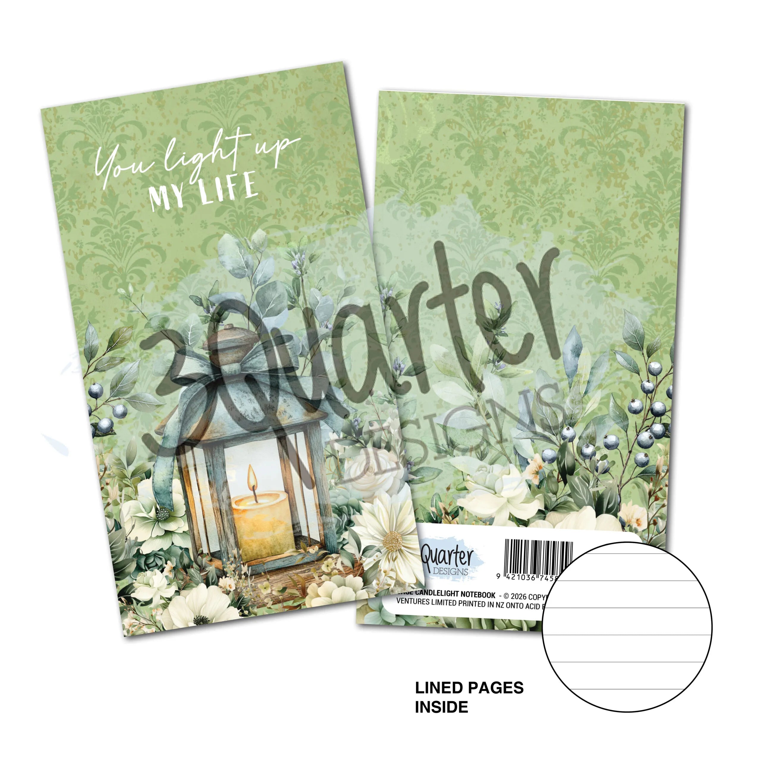 3 Quarter Designs - Mini Notebook - Sage Candlelight