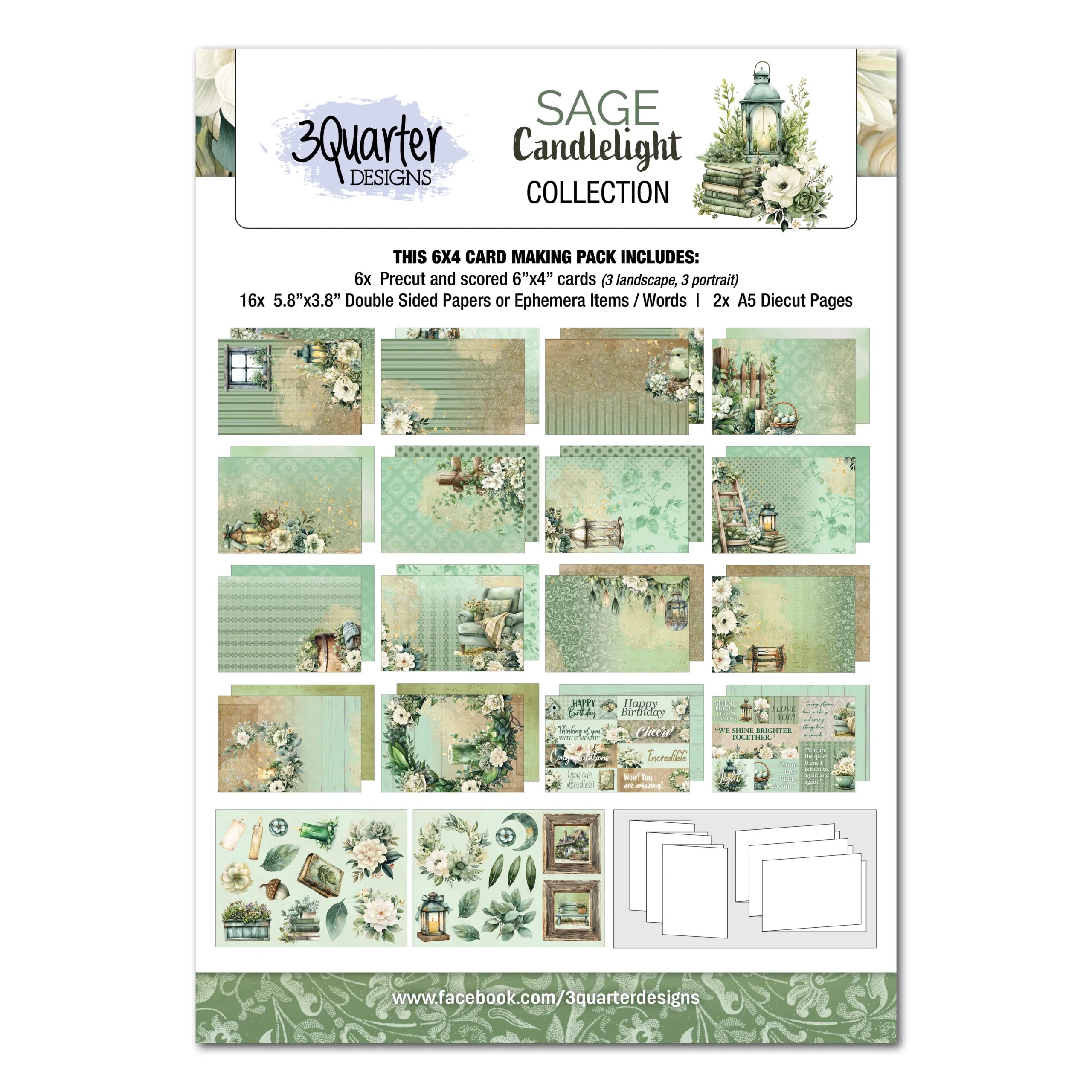 3 Quarter Designs - Sage Candlelight Collection 6x4 Card Pack