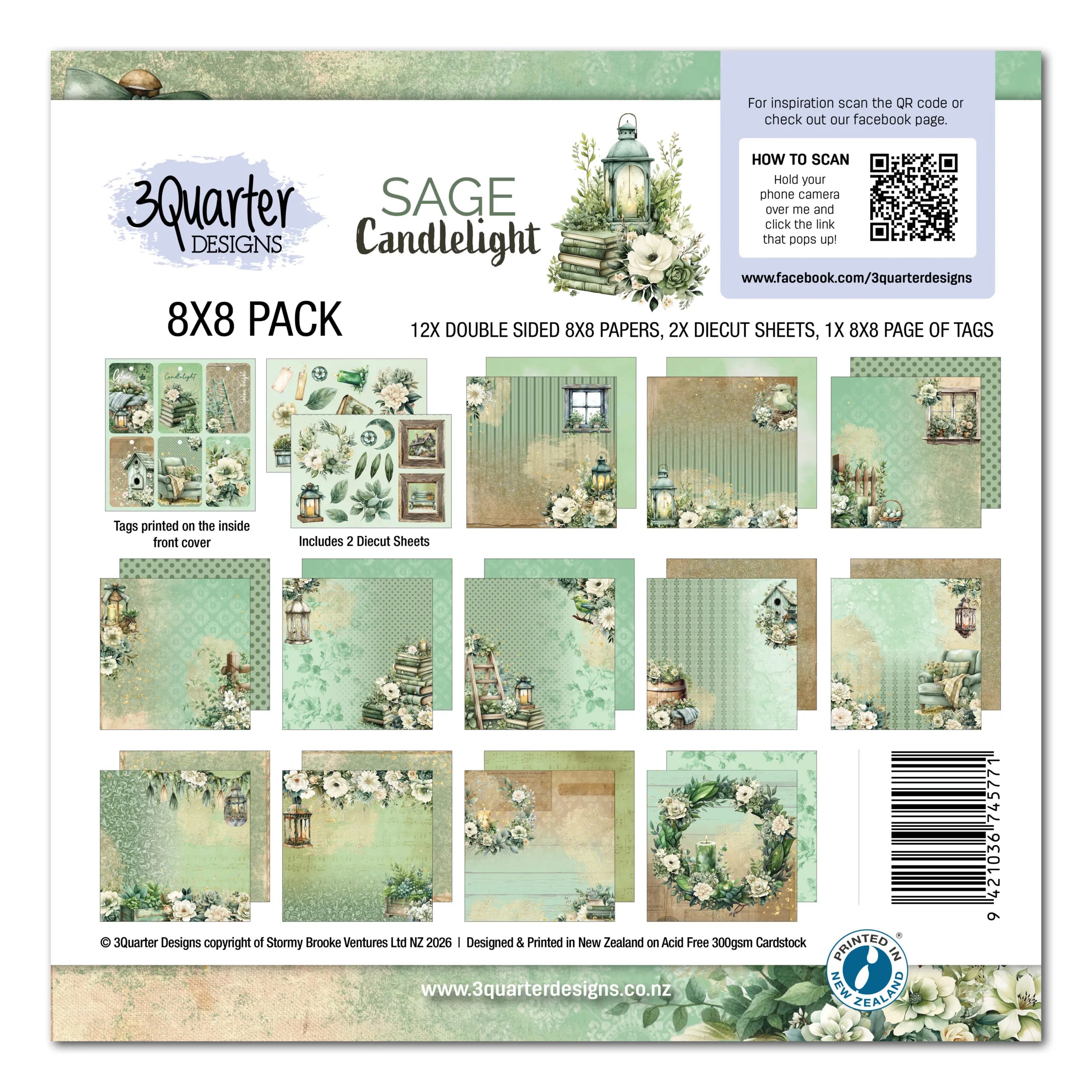 3 Quarter Designs - Sage Candlelight  Collection 8x8 Pack