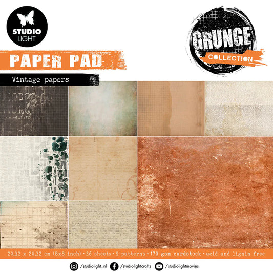Studio Light  Grunge Collection Mixed Paper Pad - Vintage Papers 8 x 8