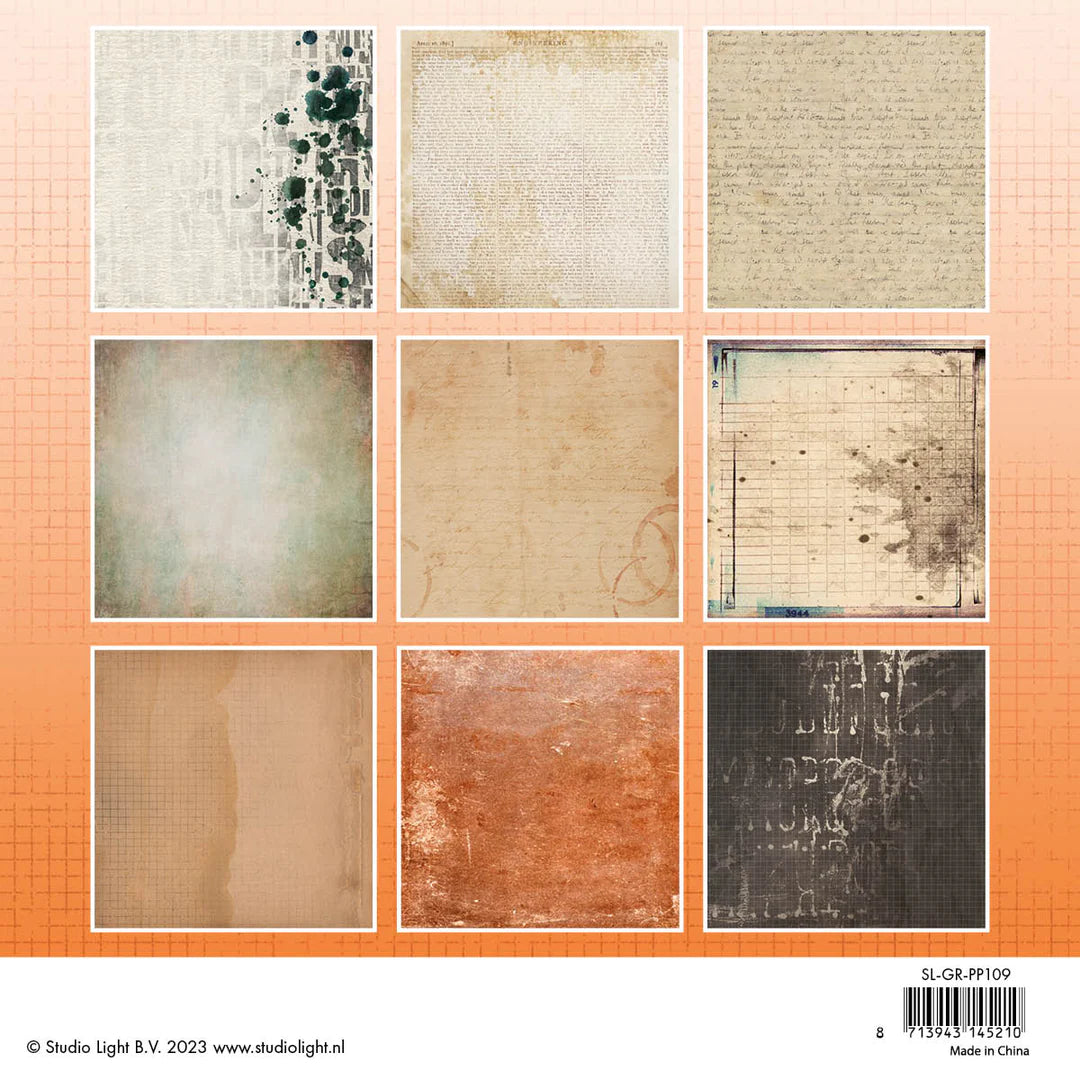 Studio Light  Grunge Collection Mixed Paper Pad - Vintage Papers 8 x 8