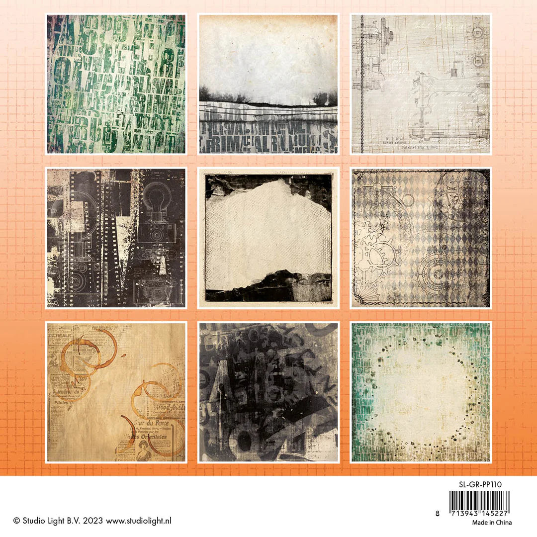 Studio Light Grunge Collection Mixed Paper Pad - Grunge Inventions Papers 8 x 8