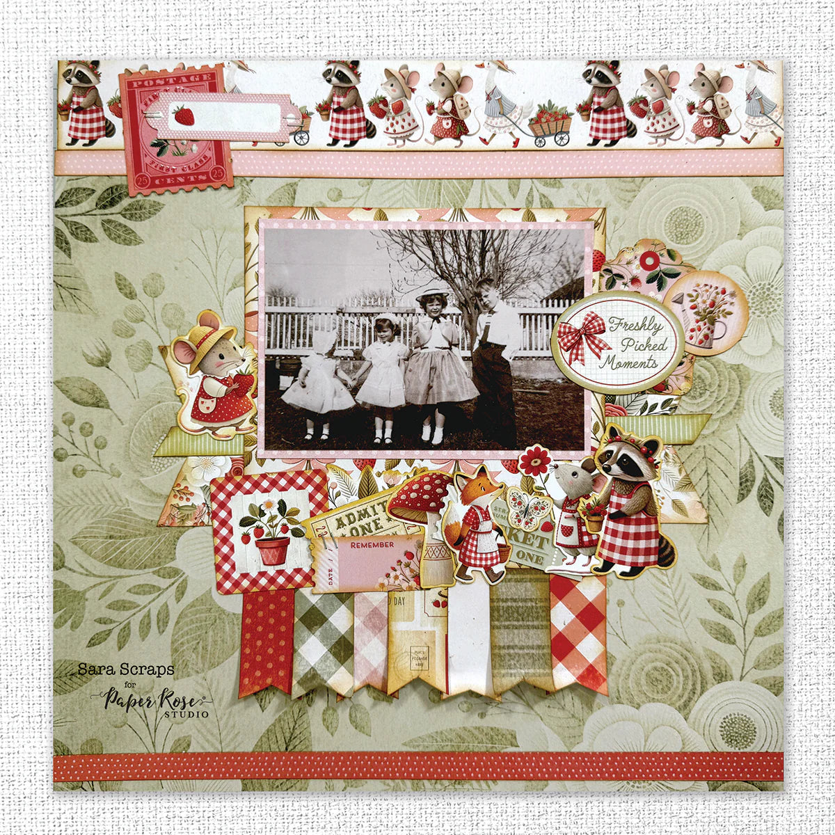 Paper Rose Embossed Die Cuts - Strawberry Friends