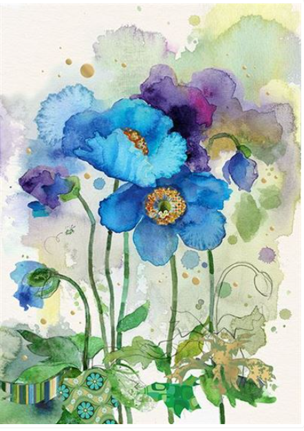Bug Art Luxury Greeting Cards -Blue Poppies