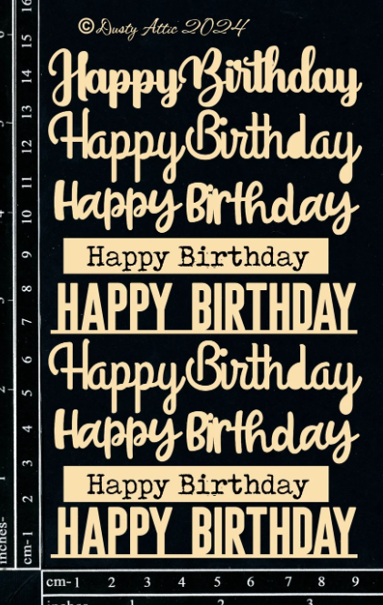 Dusty Attic - Chipboard - Card Sentiment Happy Birthday