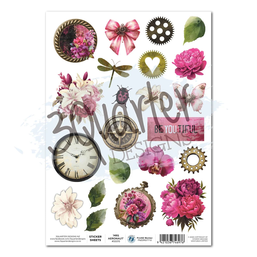 3 Quarter Designs -  Sticker Sheet  - Mrs Areonaut